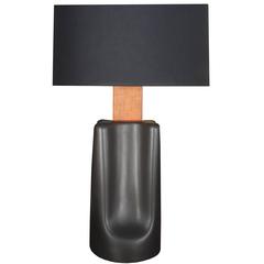 Teak and Ceramic Gun-Metal Glazed Table Lamp by Martz 2
