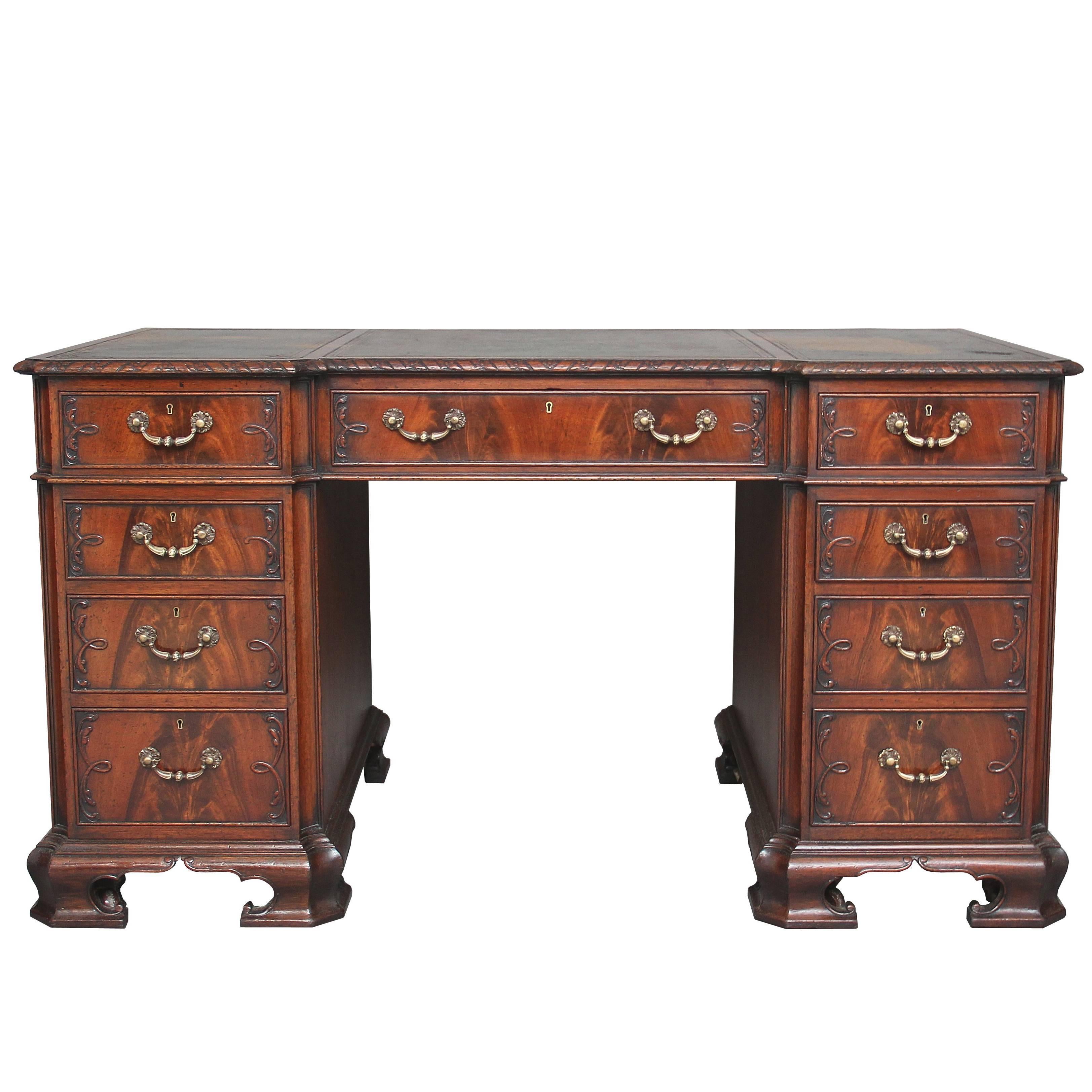 Early 20th Century Edwardian Chippendale Influenced Mahogany Desk