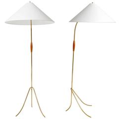 Pair of Floor Lamps, Brass Wood, Rupert Nikoll, 1960