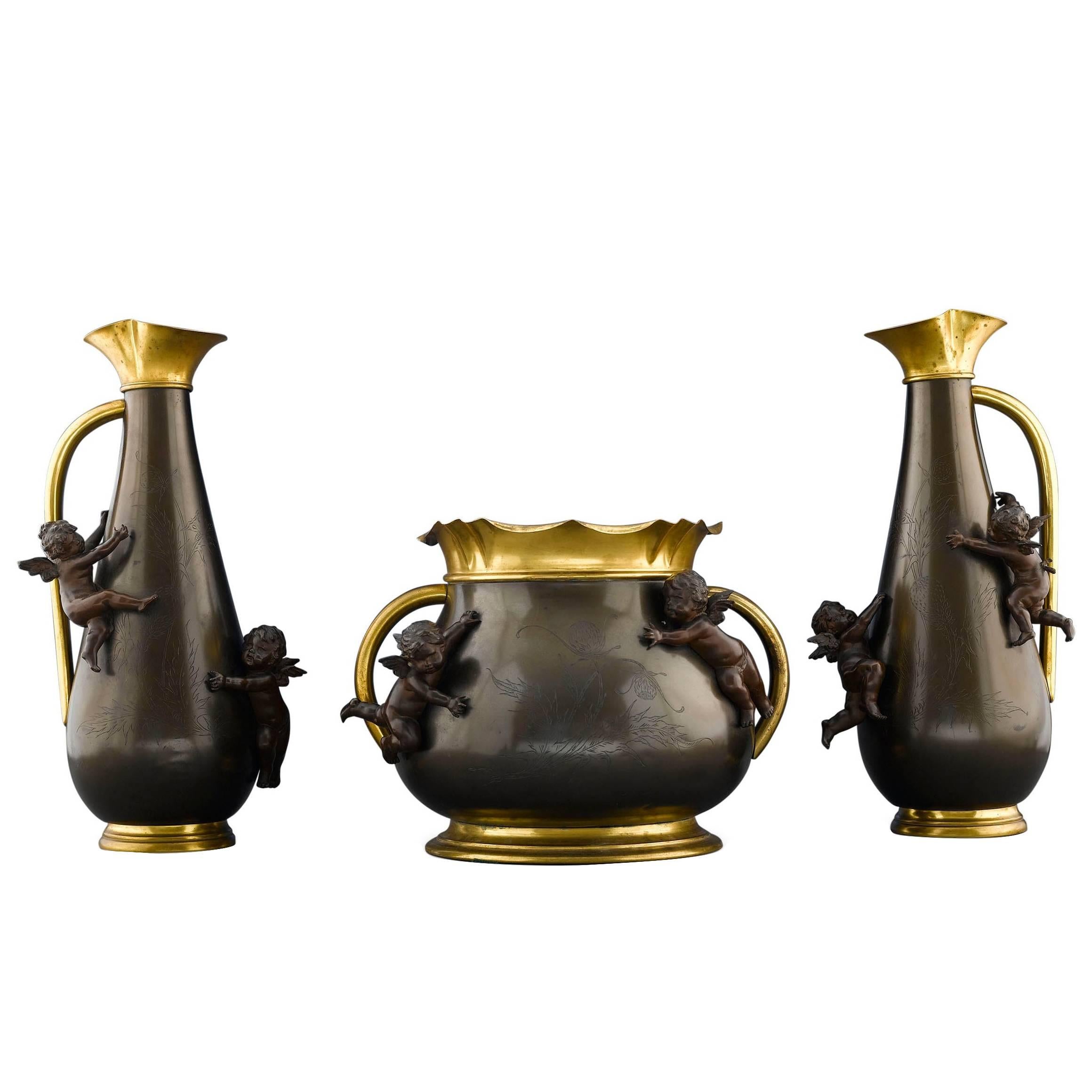 Bronze Jardinière Garniture by Moreau