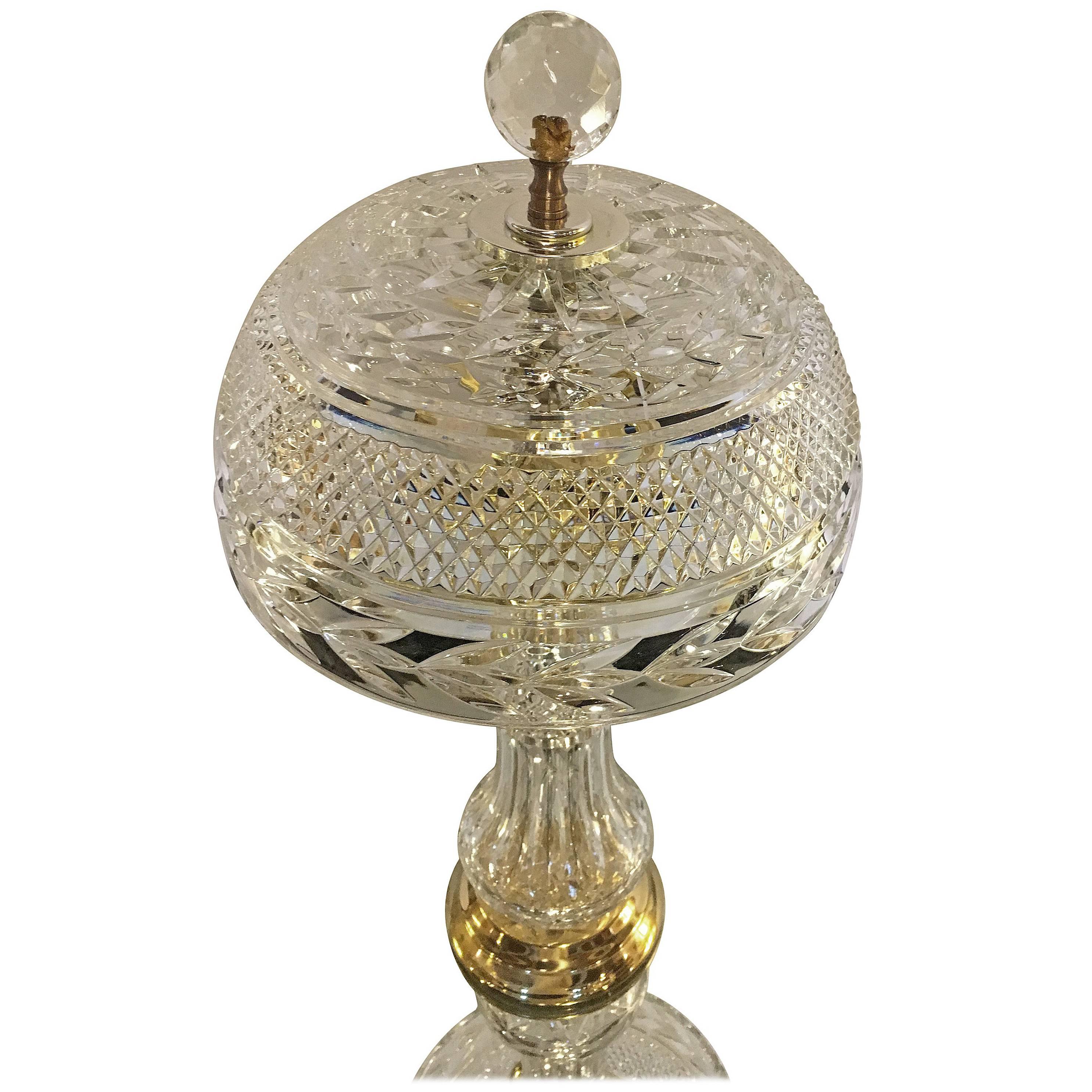 Cut Crystal Table Lamp with Crystal Shade Manner of Baccarat
