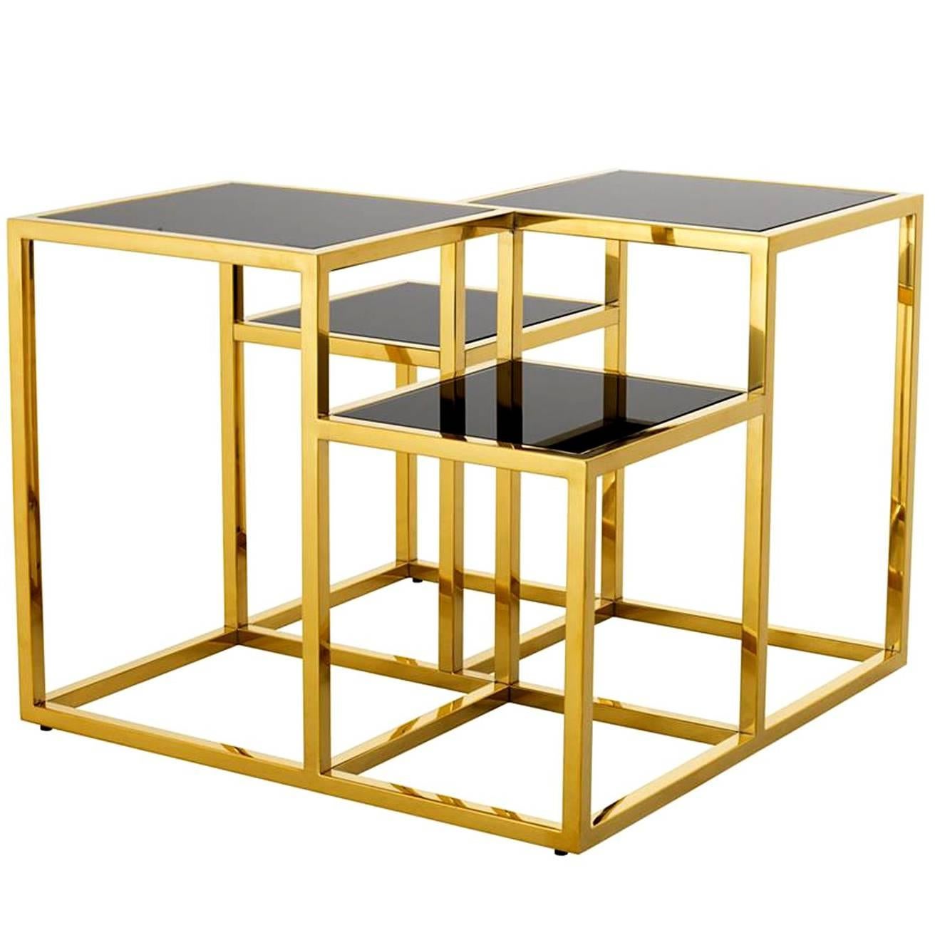 Square Tops Side Table in Gold Finish