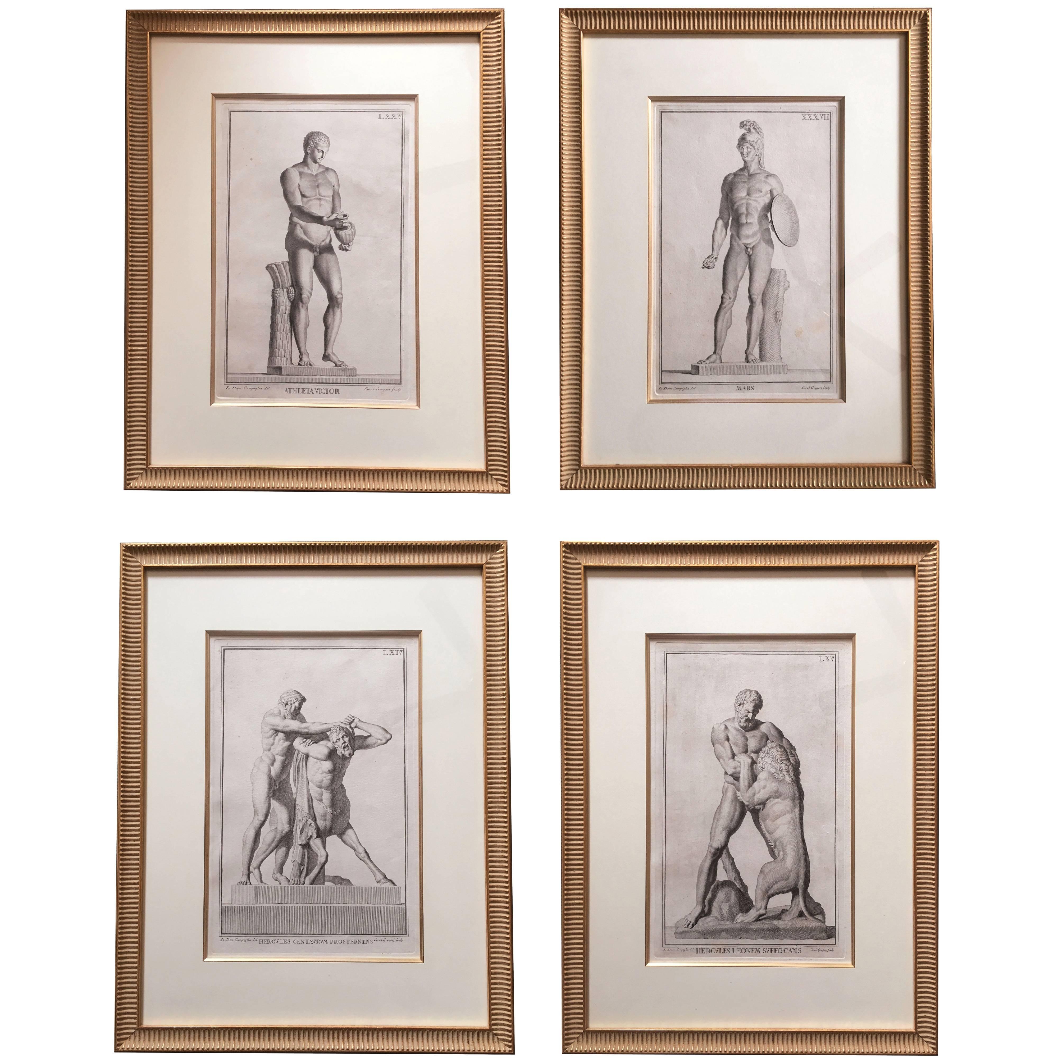 Set of Four Classical Prints by Carlo Gregori from "Museo Fiorentino, " 1760