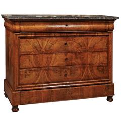 Louis Philippe French Walnut Marble Top Commode