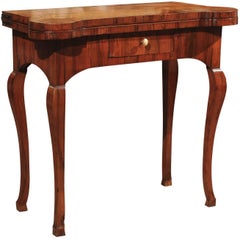 18th Century Olivewood Game Table with Drawer, Cabriole Legs and Hoof Feet