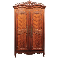 Antique 19th Century French Renaissance Style Armoire in Fruitwood with Double Bonnet