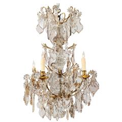 Antique Crystal and Bronze Chandelier with Four Lights, Continental, circa 1860