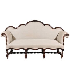 18th Century Italian Rococo Walnut Sofa with Linen Upholstery