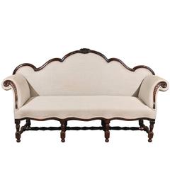 18th Century Italian Rococo Walnut Sofa with Linen Upholstery 3