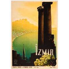 Rare Original Vintage Turkey Touring and Automobile Club Poster Promoting Izmir