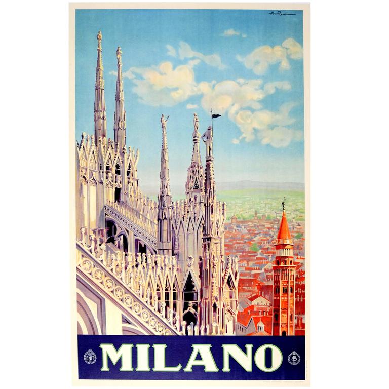 Original Vintage ENIT Travel Poster Advertising Milano, Italy 'Milan Cathedral' For Sale