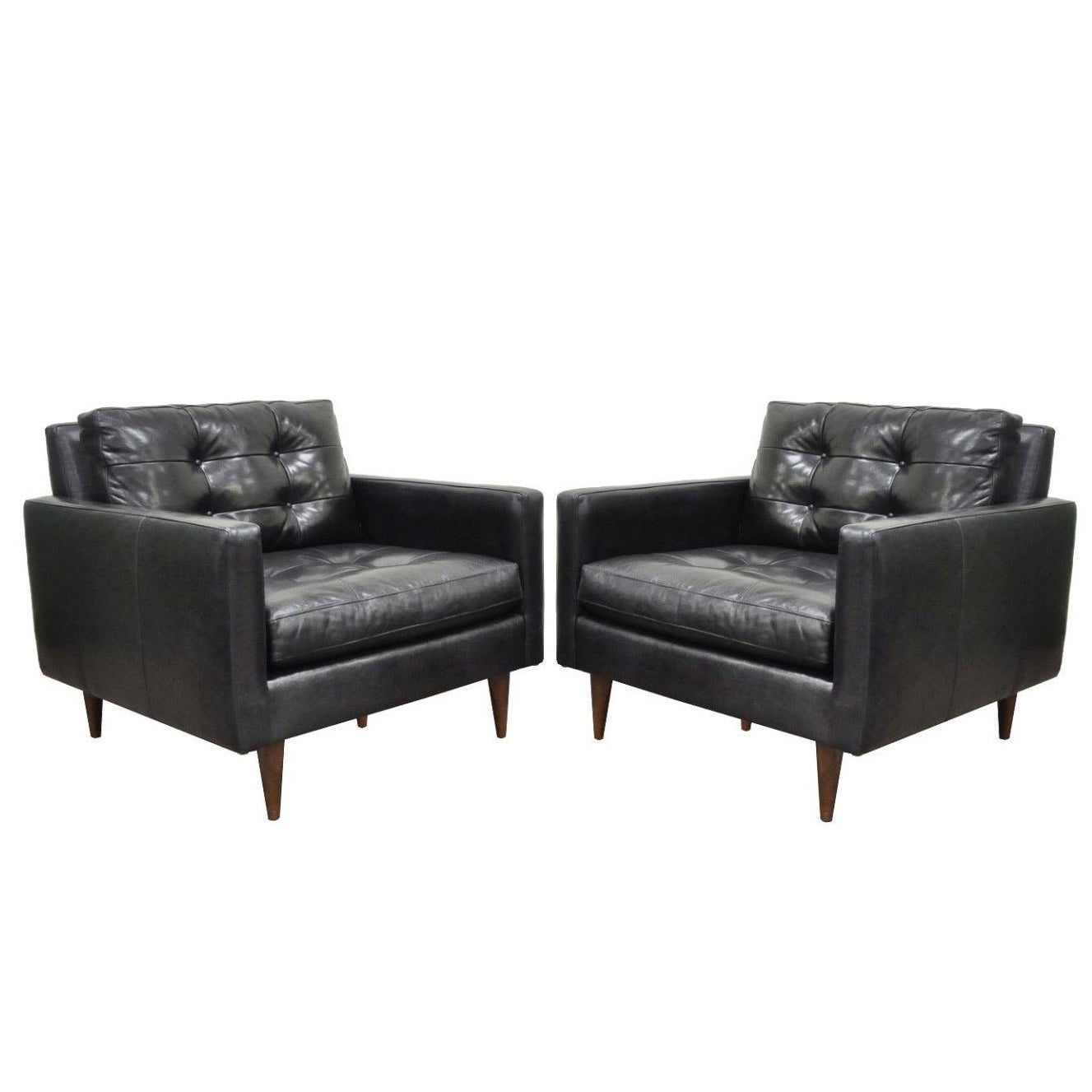 Pair Of Crate And Barrel Petrie Tufted Leather Black Modern Club