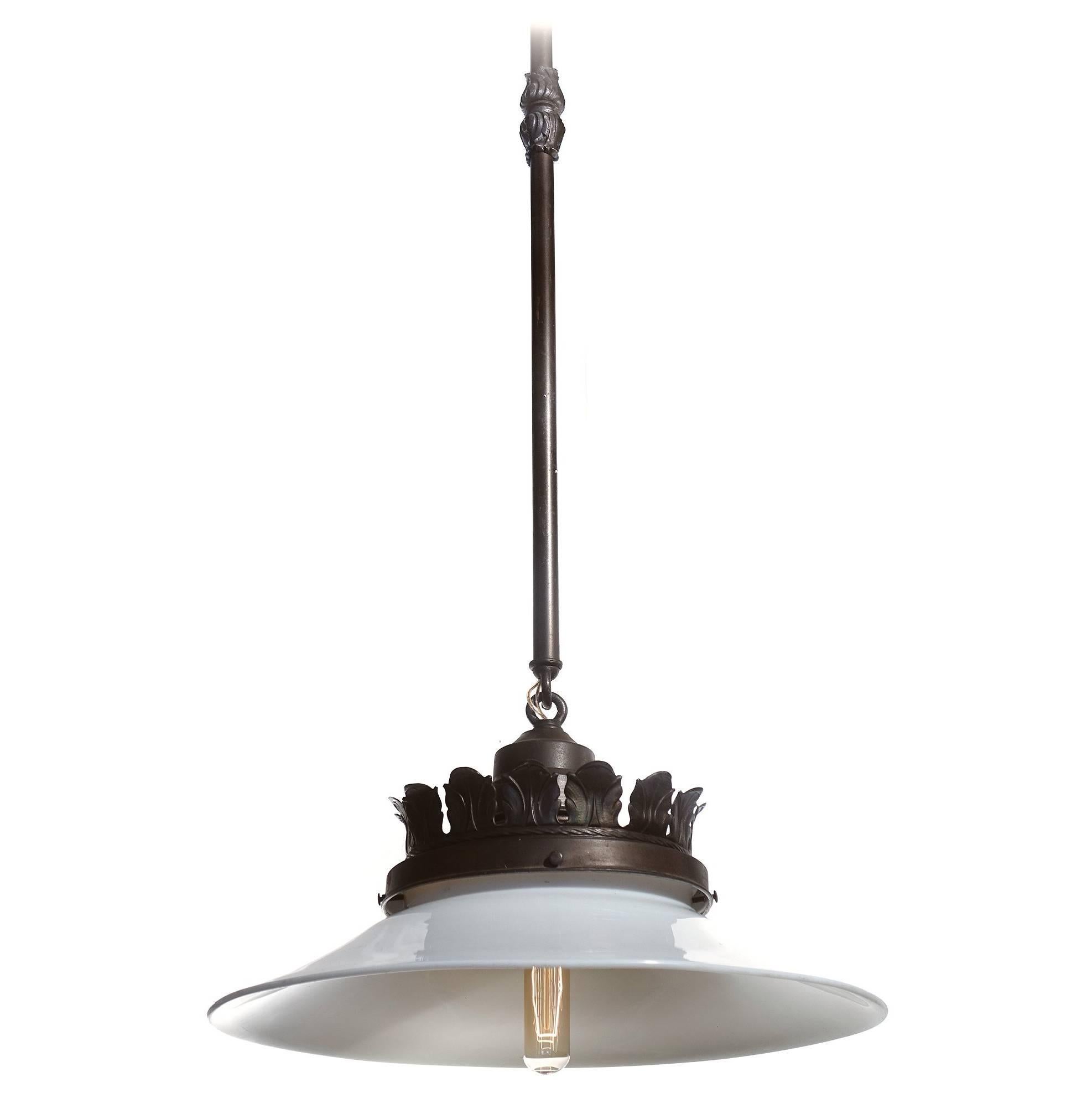 Simple, Elegant and Original Mirrored Reflector Pendent with Milk Glass Shade