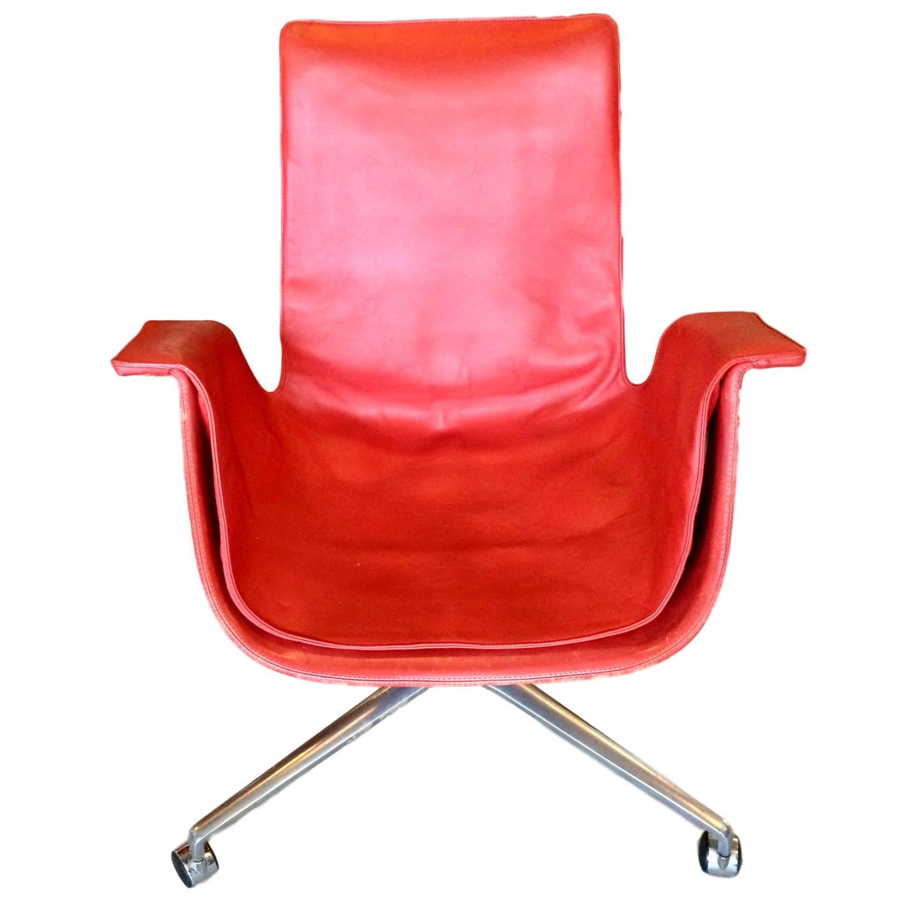 Red Fabricius 'Bird' Desk Chair with Three Legged Base