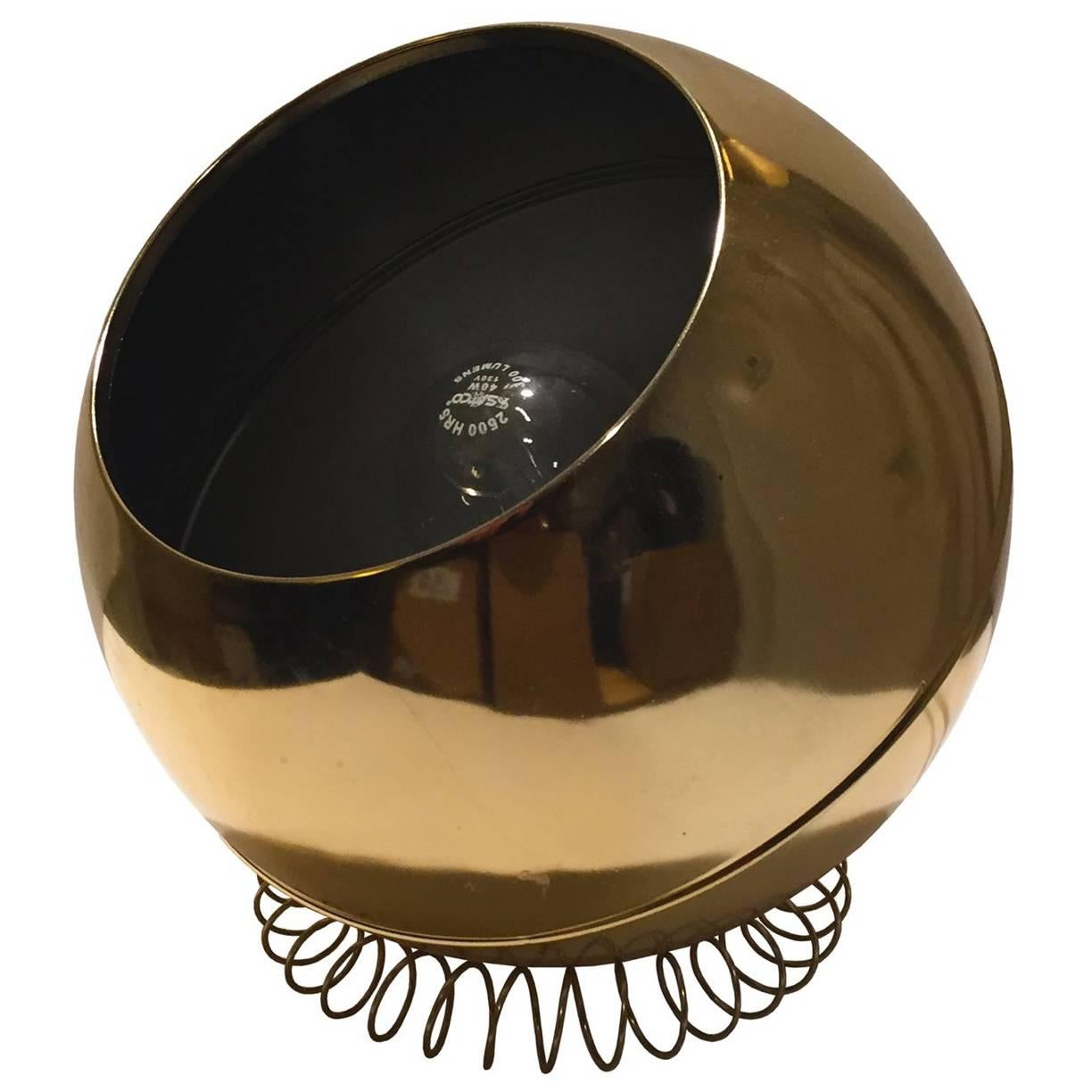 1960s Brass Globe Accent Lamp on Metal Coil Base