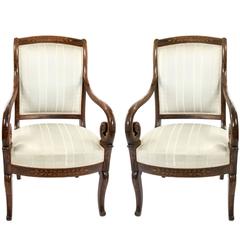 Marquetry Regency-Style Upholstered Armchairs 6