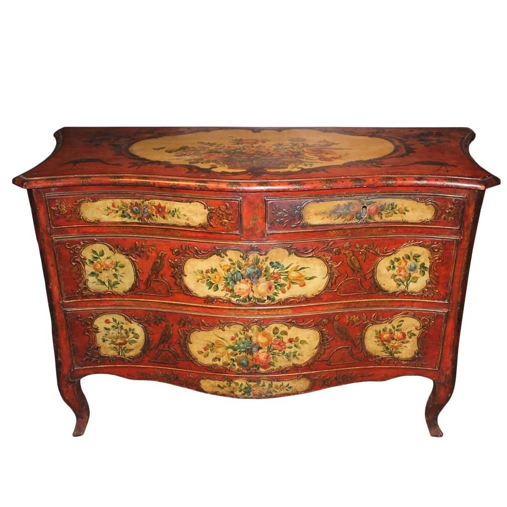 18th Century Venetian Four-Drawer Polychrome Commode For Sale