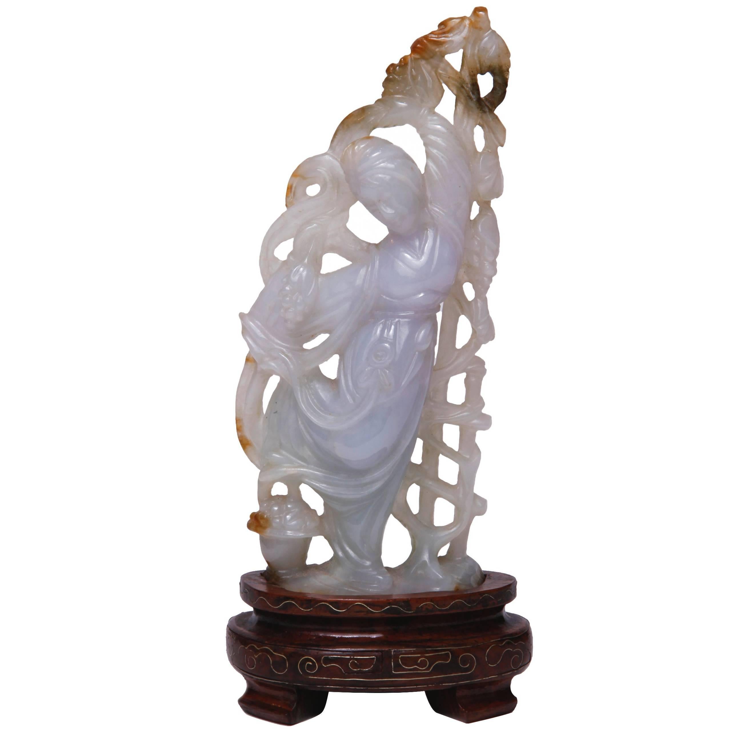 White Lavender Jade Carving of Guanyin