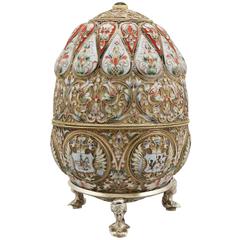 Antique Russian Silver Gilt and Polychrome Cloisonné Enamel Egg