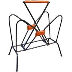 Jacques Adnet Leather and Iron Magazine Rack 12