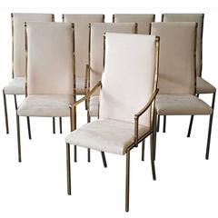 Set of Eight Regency Mastercraft Brass Dining Chairs