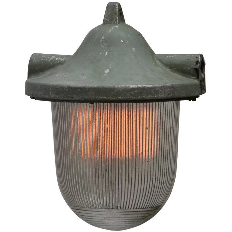 Grey Cast Aluminum Vintage Industrial Hanging Lamp Holophane Glass Grey Cast Aluminum Vintage Industrial Hanging Lamp Holophane Glass 20x For