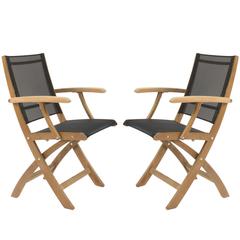 Pair of Black and Teak Wood Mixt 55 Outdoor Folding Armchairs by Royal Botania