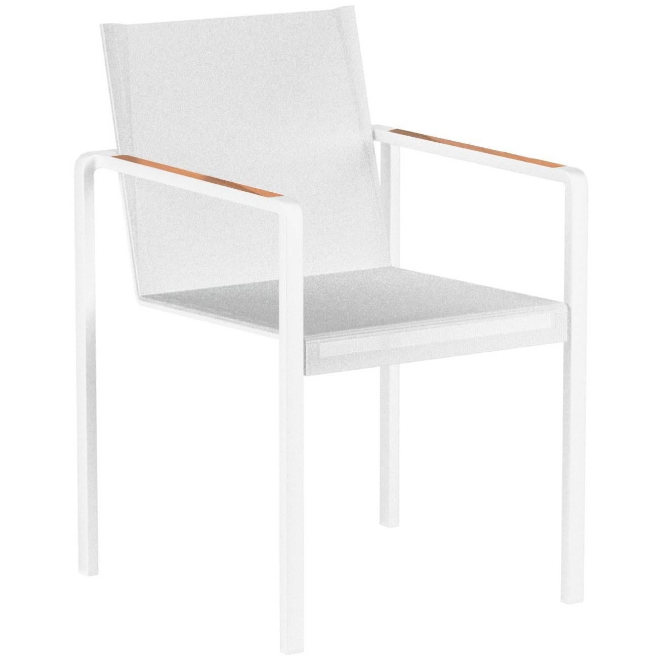 White and Teak Alura 55 Stackable Outdoor Dining Armchair by Royal Botania For Sale