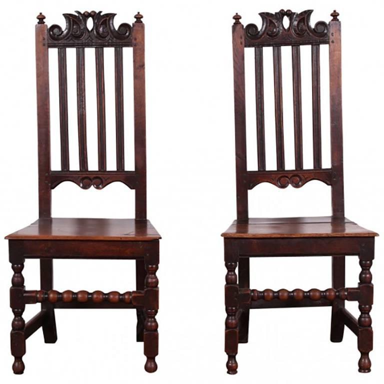 Pair of 18th Century Oak Hall Chairs, circa 1740
