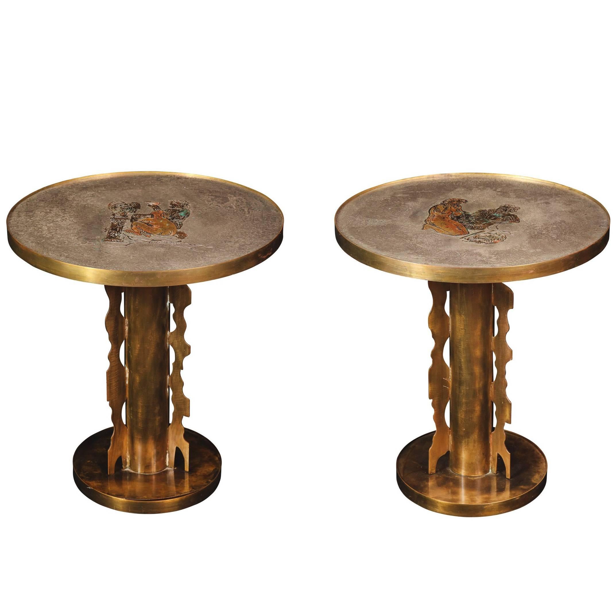 Unique Pair of Philip and Kelvin LaVerne Side or Cocktail Tables