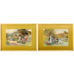 Antique Pair of Watercolors by William Stephen Coleman