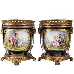 19th Century Pair of "Sevres" Bronze Mounted Porcelain Cache Pots