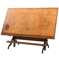 Enormous Drafting Table with Foot Rest and Cast Iron Legs, circa 1910