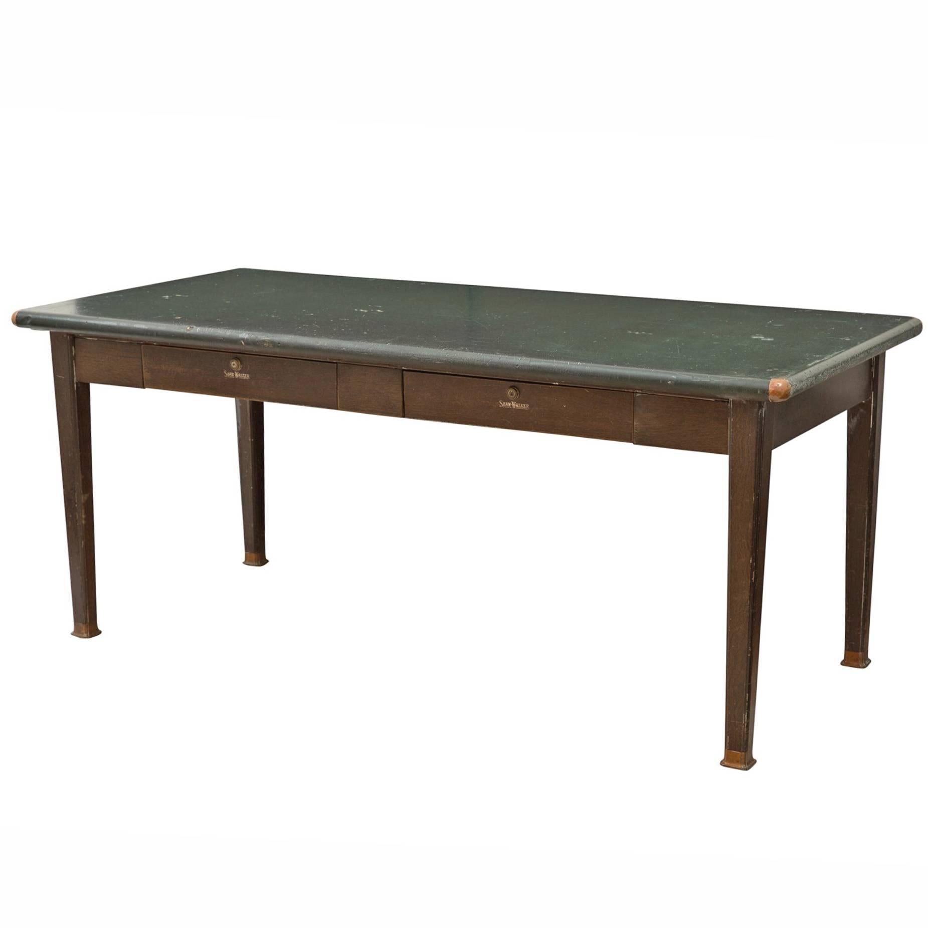 Steel Shaw Walker Table with Faux Wood Grain Base, circa 1950s For Sale