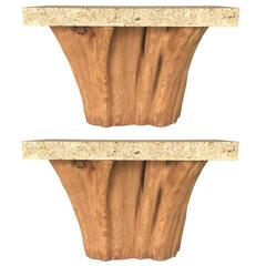 Pair of Organic Modern Consoles with Fossil Stone Tops by Michael Taylor 2