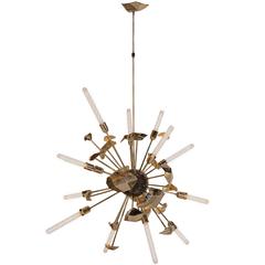 Large European Modern Cast Brass, Gold-Plated and Black Supernova Chandelier 3