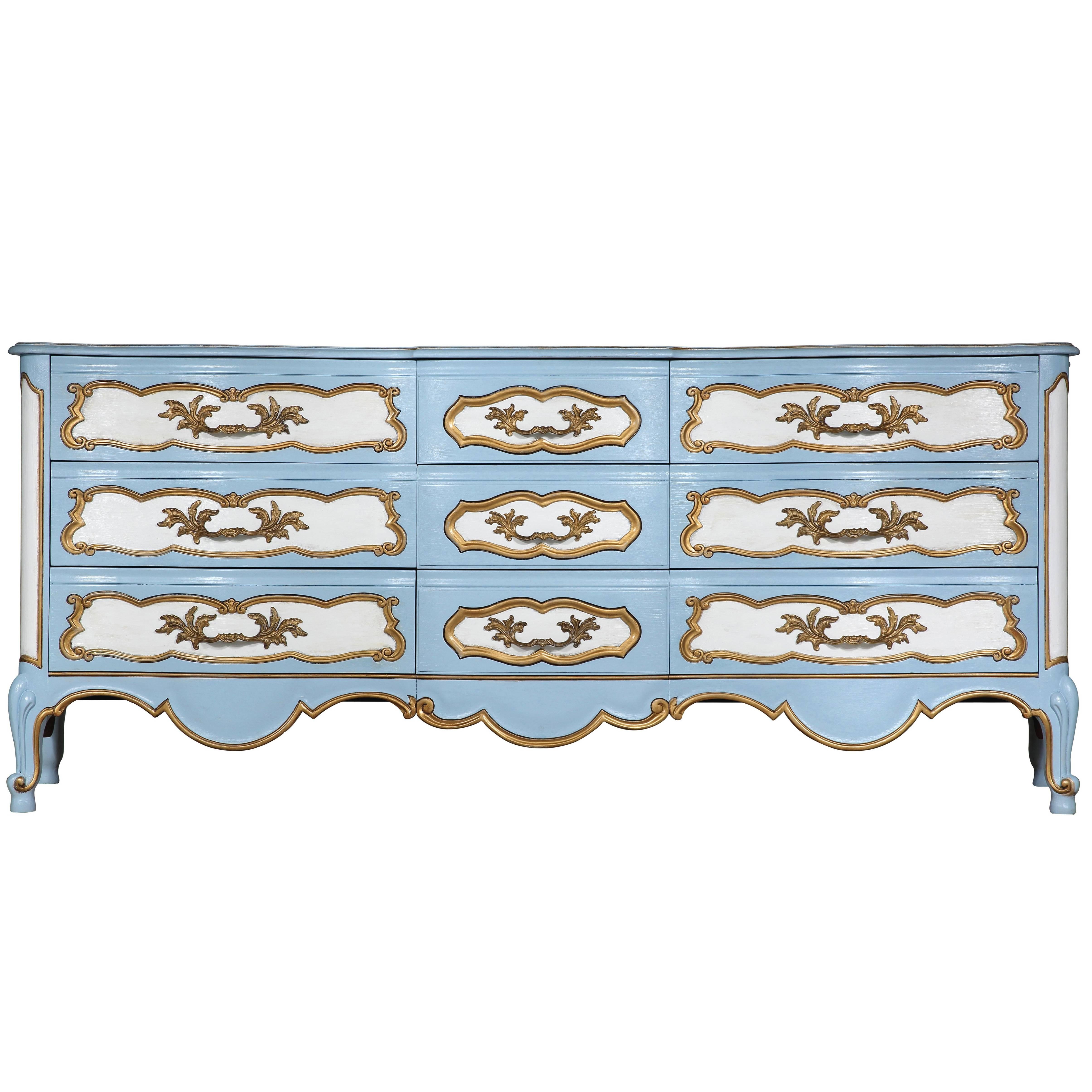 Karges Blue and White French Style Dresser For Sale