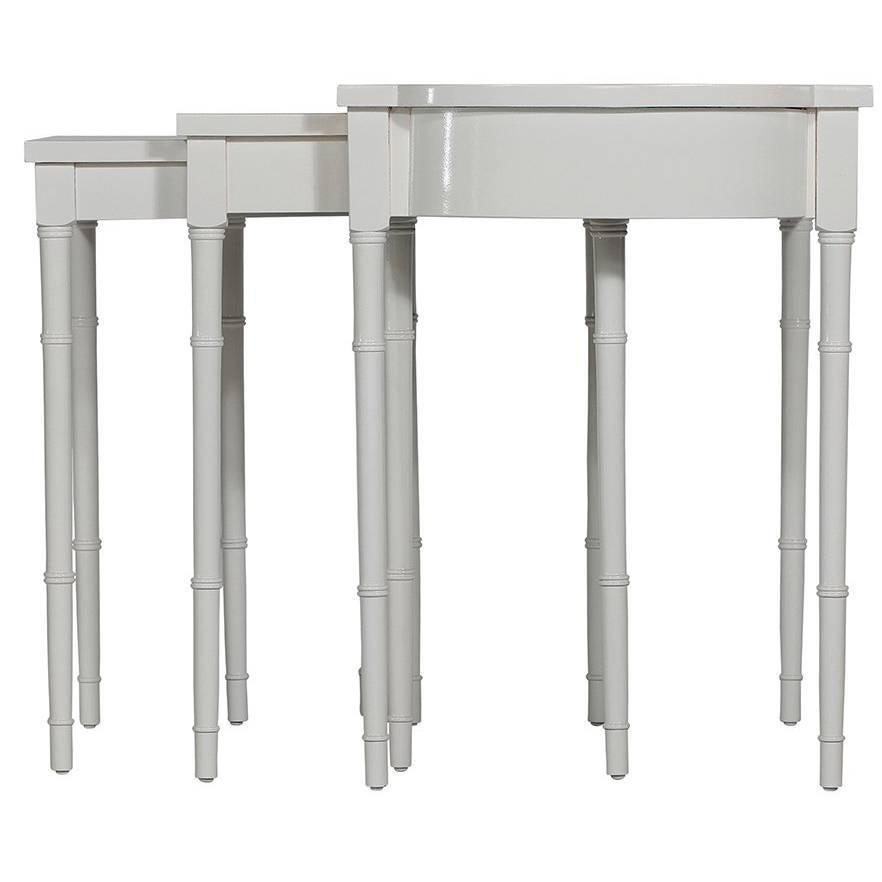 White Faux-Bamboo Nesting Tables For Sale