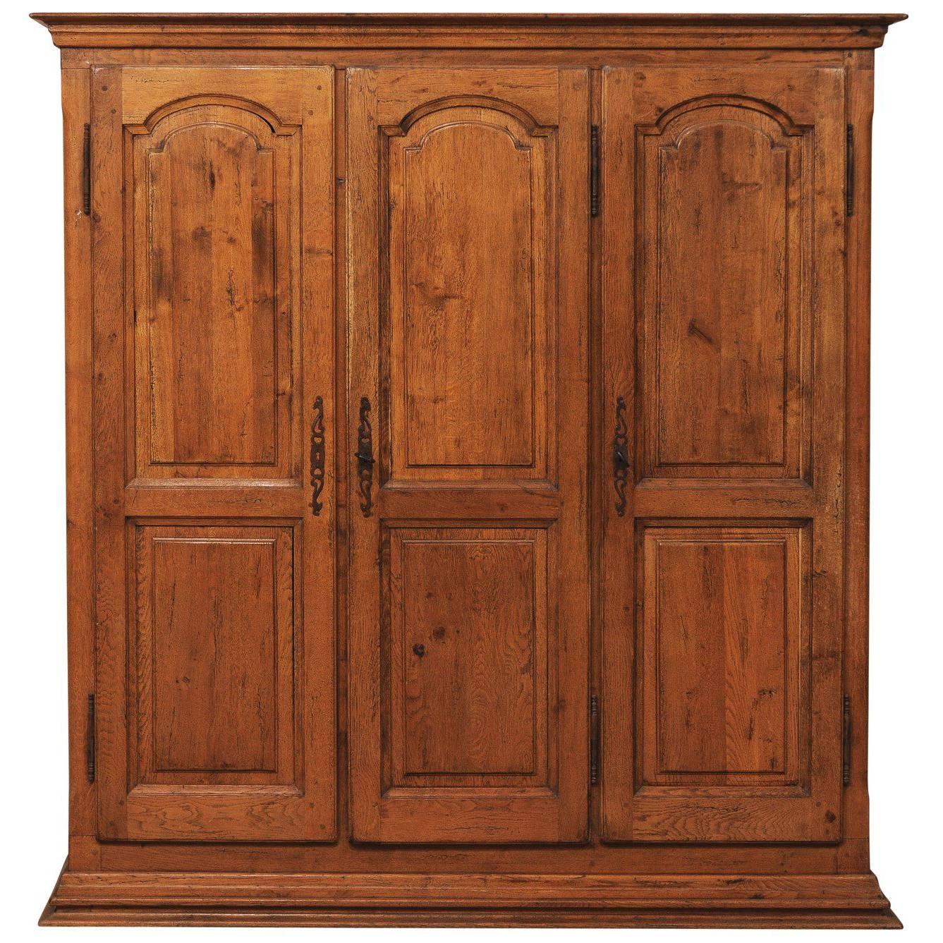 French Natural Wood Armoire/Wardrobe with Three Doors and