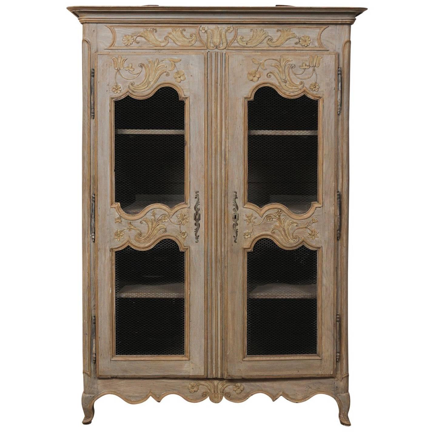 French Painted Wood Two-Door Cabinet from the Early 20th Century, Taupe & Blue