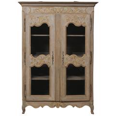 Vintage French Painted Wood Two-Door Cabinet from the Early 20th Century, Taupe & Blue