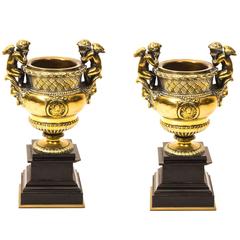 Antique Pair of French Gilt Bronze Urns with Cherubs, circa 1870 11