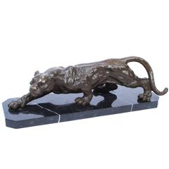 Vintage Large Bronze Creeping Panther Statue