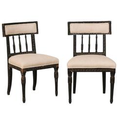 Pair of Swedish Period Gustavian Side Chairs with Black Color, 19th Century