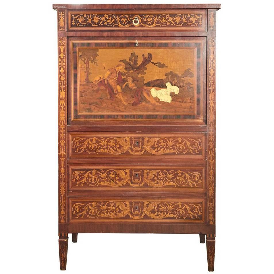 Italian Marquetry Cabinet with Fall Front Bar For Sale