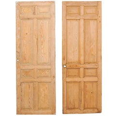 Pair of Single French Eight-Panel Wood Doors with Natural Wood Finish