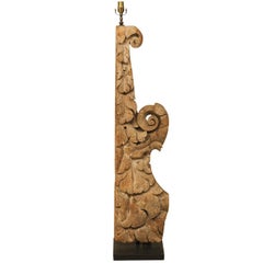 18th Century Italian Carved Wood Fragment Made into a Floor Lamp, Light Brown