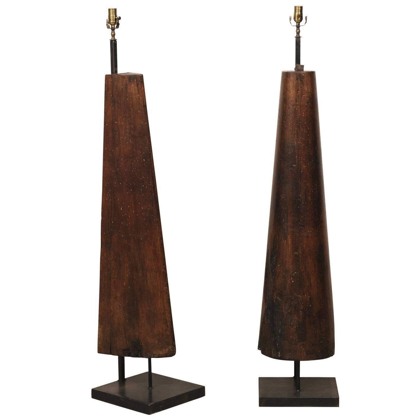 Pair of Modern Style French Floor Lamps of Rich Brown Colored Industrial Forms