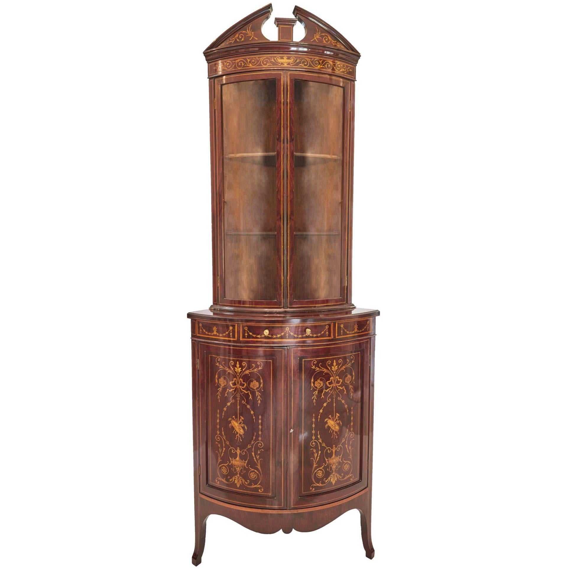 Late 19th Century Exhibition Quality Inlaid Mahogany Corner Cupboard