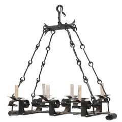 French Forged Iron Chandelier with Six Lights and Black Color 4